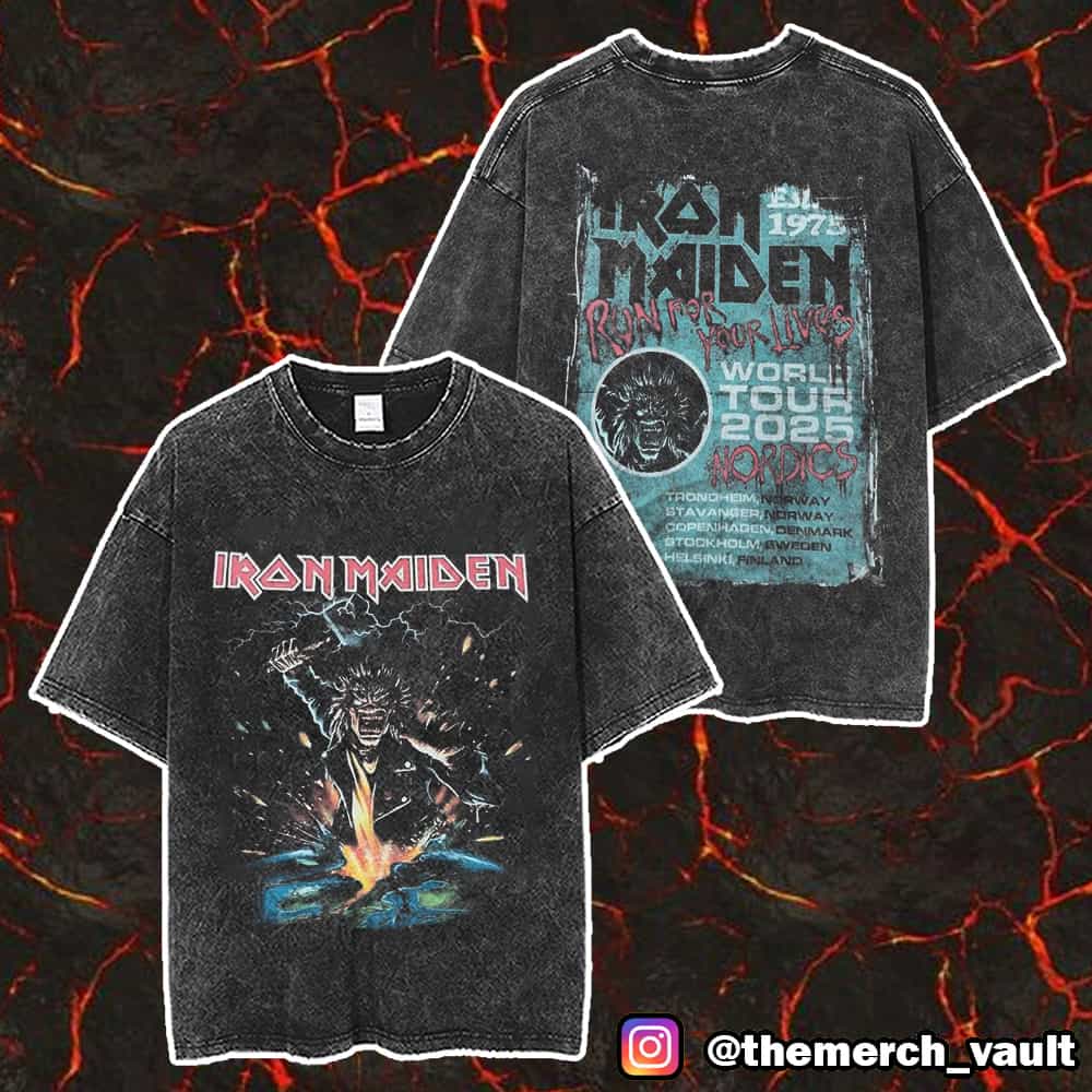 Iron Maiden Run for Your Lives World Tour Event T-shirt Washed Oversized Y2k Short Sleeve Men Women Unisex Tee Streetwear Clothing
