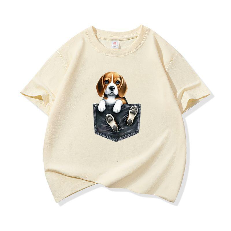 Kinder Katoenen T-shirt Schattige Zak Beagle Puppy Hond Grafisch Ronde Hals Korte Mouw T-shirt Casual Ademend Jongens Meisjes Zomer Top