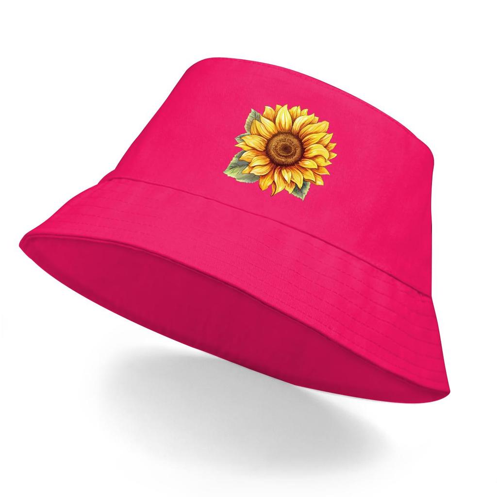 Sunflower Print Bucket Hat , Flower Fisherman Hat Trendy Simple Sun Protection Fishing Cap