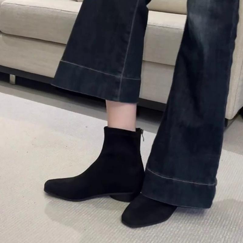 

Soft leather version~ inner height increase 6cm Korean version retro short boots femininity suede short thin boots rear zipper Martin boots 40 чёрный