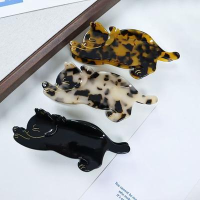 Acetic Acid Japanese and South Korea Advanced Leopard Print Cat Hairpin Clip Women's Temperament Hairpin Back Head Shark cliP