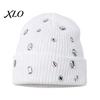 Music Festival Punk Style Cap Bling Rhinestone Knitted Hat, Street Knit Winter Sparkly Geometric Hat Warm Skull for Women Autumn Fashion Accessories