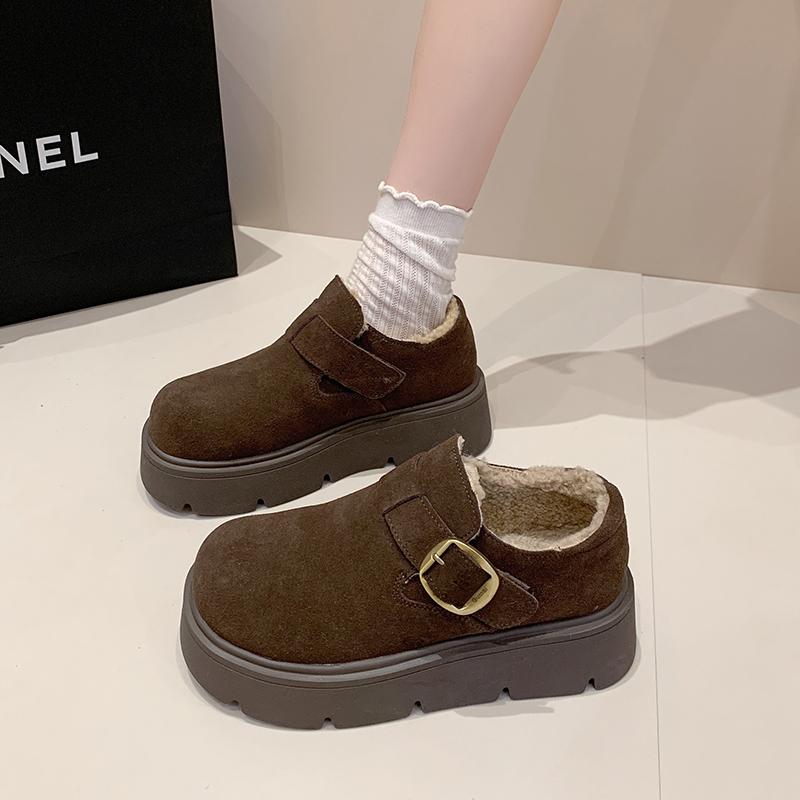 

Winter Fleece Lined Soft Bottom Retro Slip Bean Bean Anti Slip Warm Cott Snow Boots Thin Sole Comfortable Flat Shoes 41 кавовий