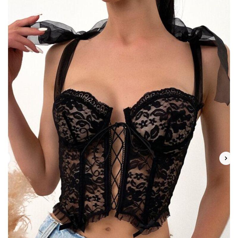 

New Style Belted Sexy Vest Women New Arrival Sexy Cutout Intimates Shoelace Vest for Women Black 155 (s)
