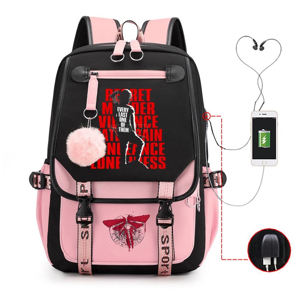 Trend Printing Student Casual Schoolbag Contrasting Color Neutral USB Backpack