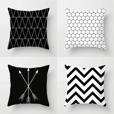 45X45Cm Simple Fashion Black And White Geometric Stripe Printed Pillowcase Polyester Sofa Seat Cushion Cover Modern Home Decor