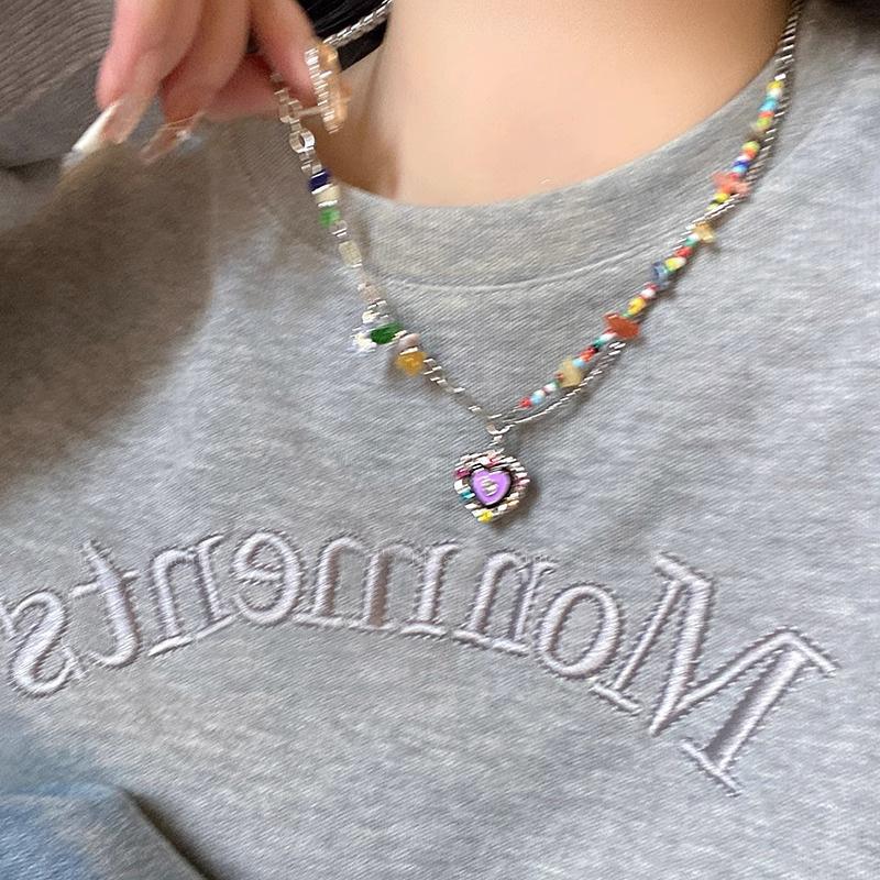 Sweet and cool dopamine color beaded necklace female summer design collarbone chain cold wind pearl neck chain