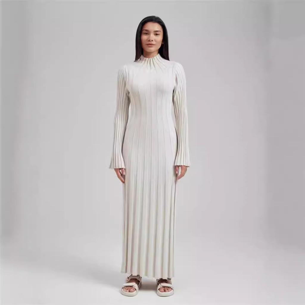 Elegant Turtleneck Knitted Sweater Dress for Women Fashion Long Sleeve Slim Casual Maxi Dress Fall Winter Holidays Party Dress