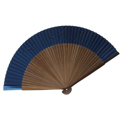 Faltbarer Kyoto-Fächer, handgeschnitzter Karaki, kurz, marineblau, Ayu-Motiv, Stil, Japan, hochwertiges Holz, groß, Länge, Perle, (Süßfisch) Design.
