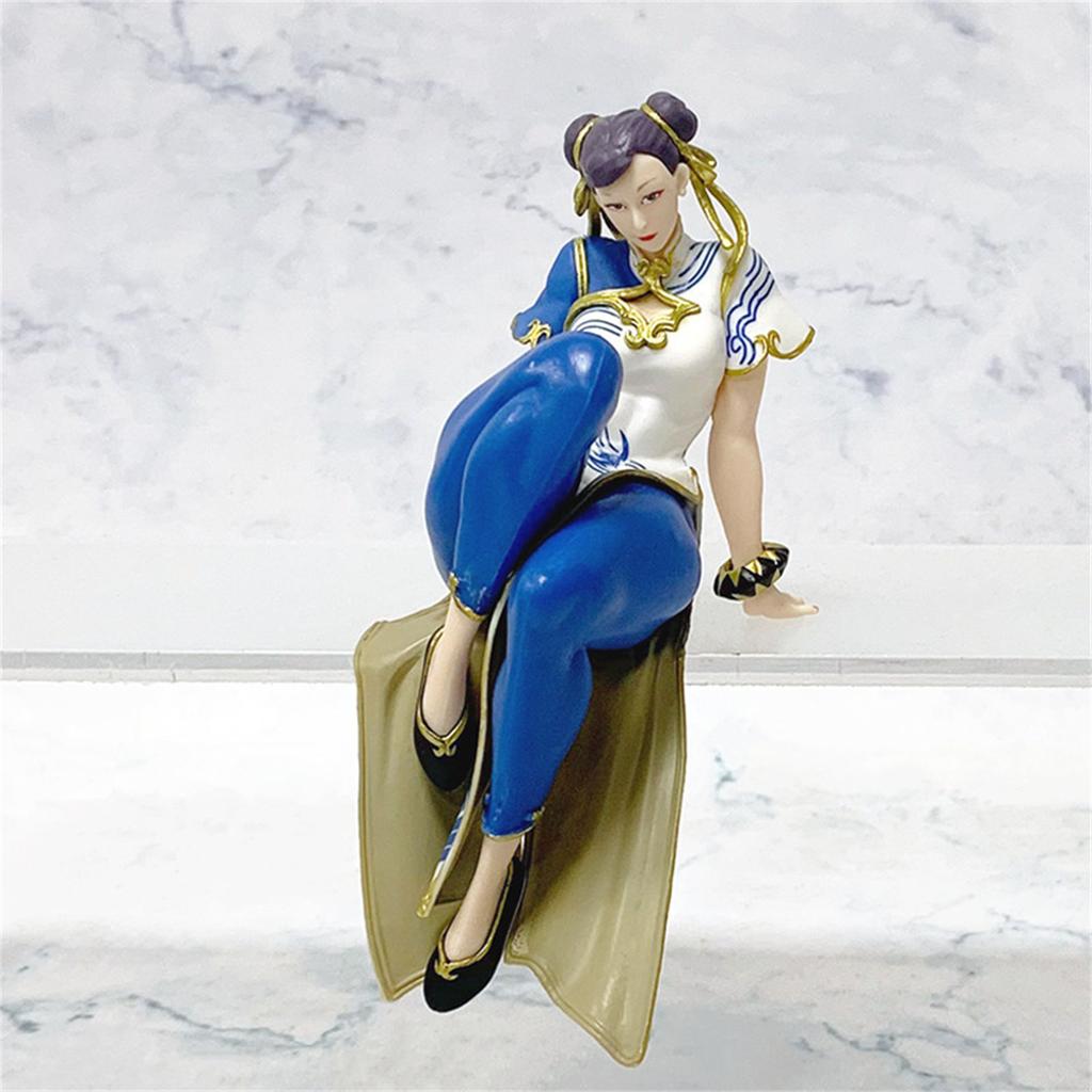 Street Fighter Chun Li PVC Statue with Classic Bun Hair Style and Sitting Pose for Gaming Room Decoration