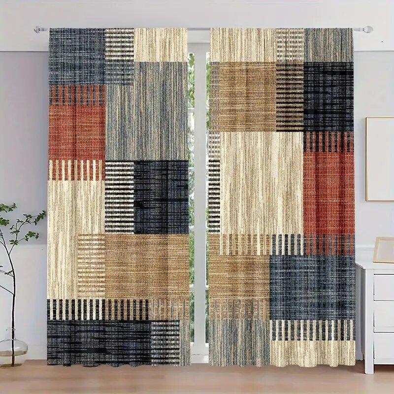 

2PCS- Geometric striped graphic pattern printed curtains window decorations home decorations room decorations 100*130 Grommet Top 1pcs