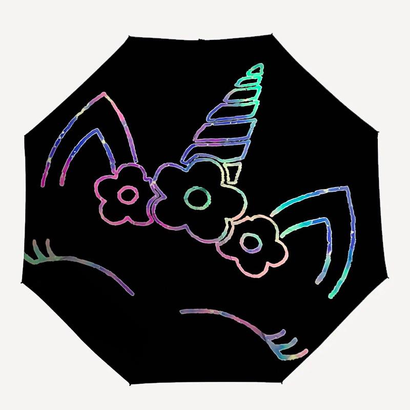 

1PC unicorn flower Umbrella-8-Rib Reinforced Portable Folding Travel Suitable for All Seasons Outdoor Daily -Z0486