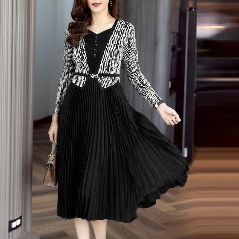 

ZANZEA Women Elegant Round Neck Long Sleeve Casual Dress 5XL чорний