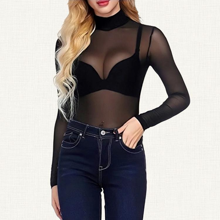 

Европейская и американская сетчатая просвечивающая женская универсальная футболка (2023) Large чёрный