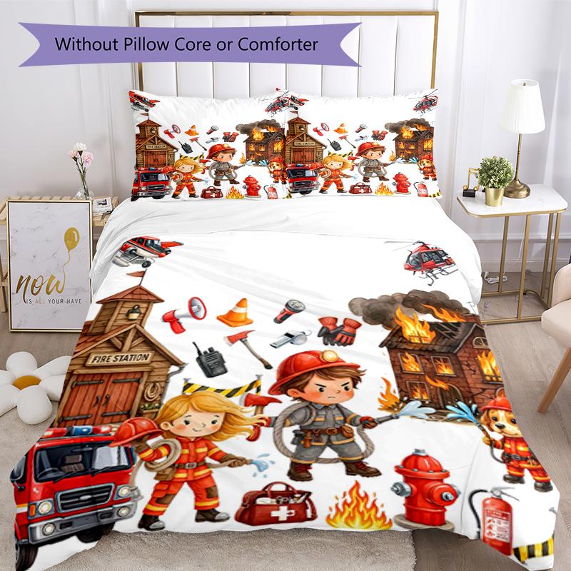 3pcs firefighters Bedding Set Duvet Cover Closure Includes 1 Duvet Cover & 2 Pillowcases, Soft and Comfortable for All Seasons.