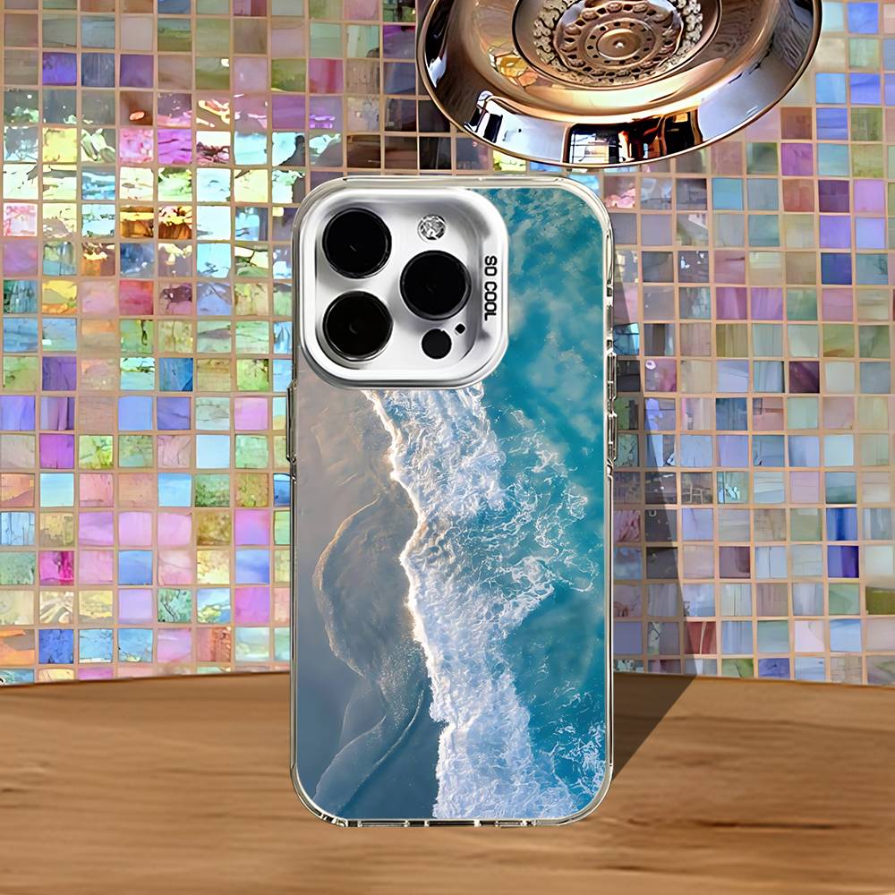 Blaues Meereswellen Handyhülle Für iPhone 16,15,14,13,12,11,Pro,XS,Max,Plus,Mini,SE4,E Weiß Matt Stoßfeste Hülle