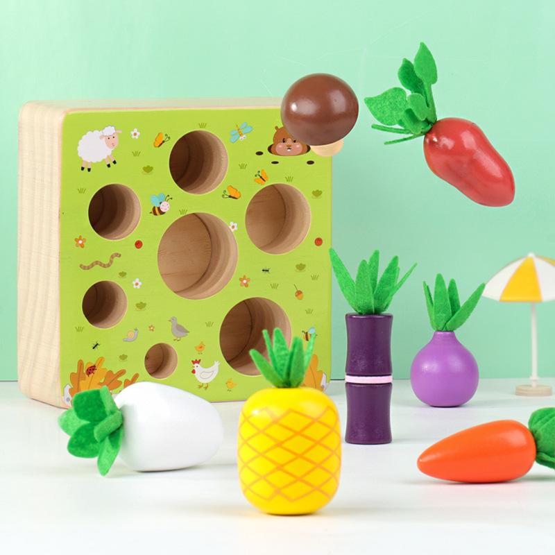 Happy Farm Radish Pulling Game: Educational Wooden Planting & Building Toy for Children