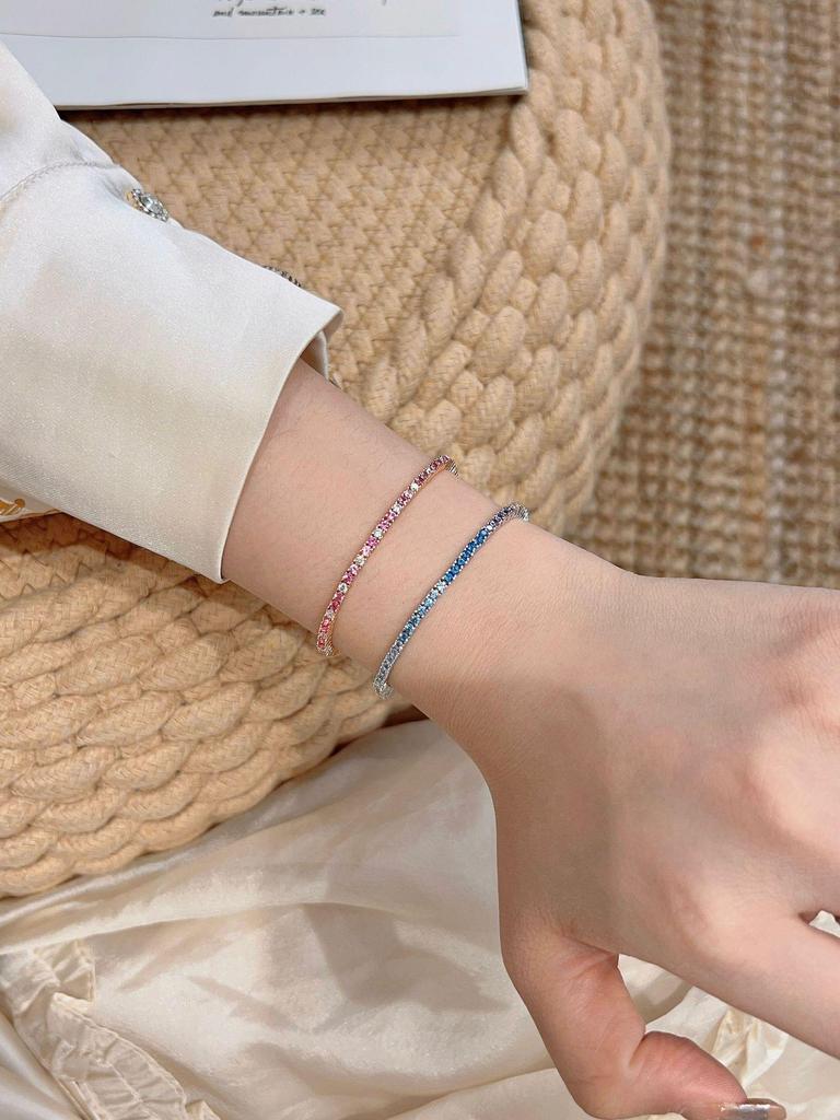 Gradient Pink Diamond 2mm Tennis Bracelet - High-End Light Luxury 925 Silver Starlight Design for Women