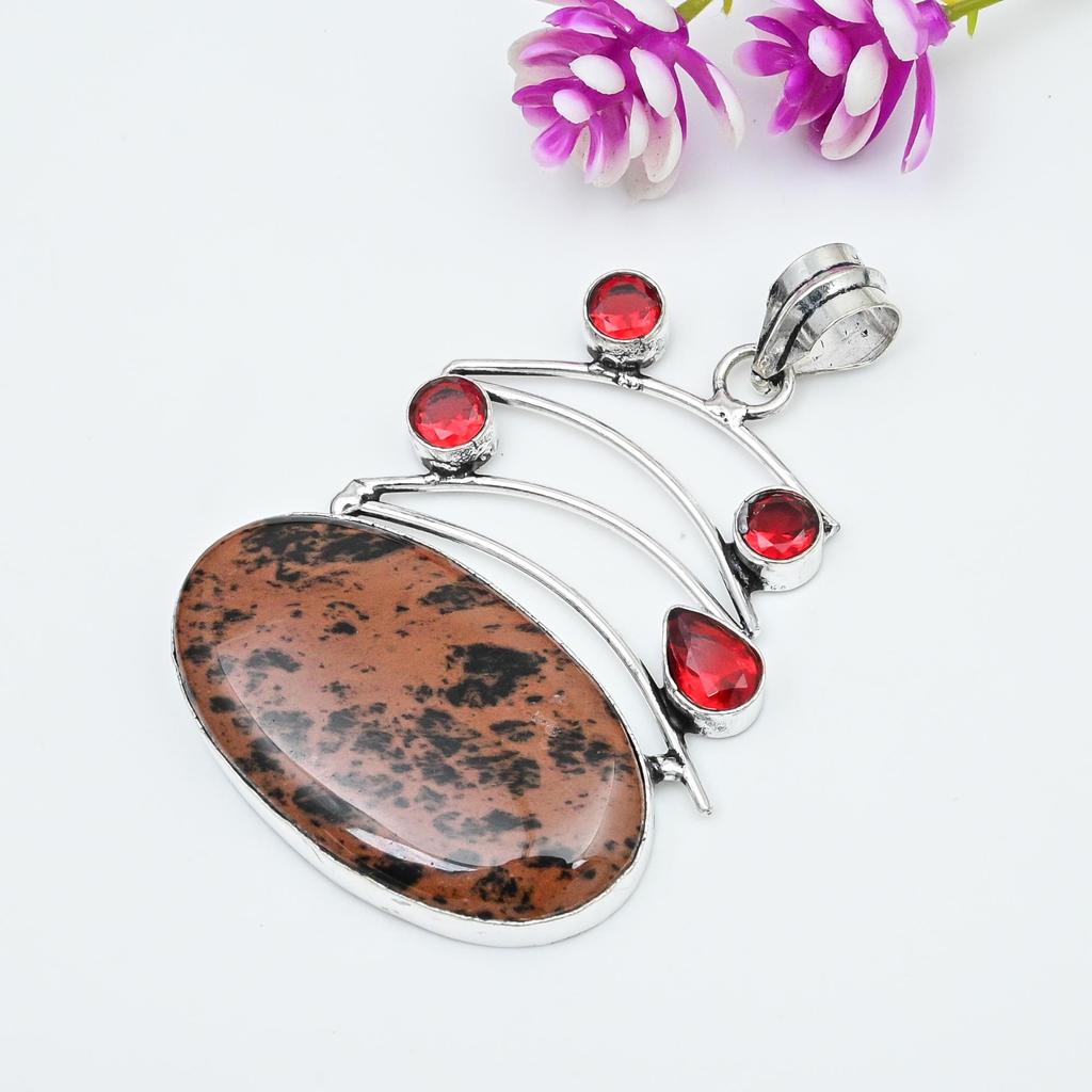 Mahogany Obsidian, Red Garnet Jewelry, 925 Solid Sterling Silver Pendant, Handmade Gemstone Jewelry Pendant For Memorial Day