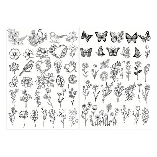 2 Sheets Water Soluble Embroidery Stabilizer DIY Stick Stitch Embroidery Paper with Pre-Printed Flowers Leaves Animals Pattern Beginners Sewing Lover