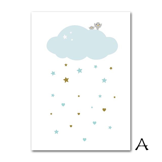 Hot Air Balloon Canvas Picture Blue Stars Cloud Nursery Print Cartoon Letter Poster Nordic Giraffe Elephant Painting Kids Room