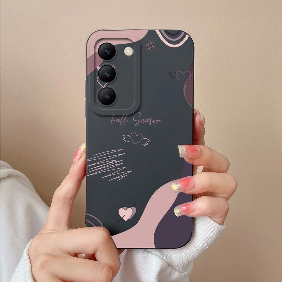 For Vivo Y100 (IDN) Y200e T3 V30 SE V30e V40 Pro Lite Phone Case Covers Lens Protection Soft Silicone Luxury Love Heart Pattern Housing For Vivo Shell
