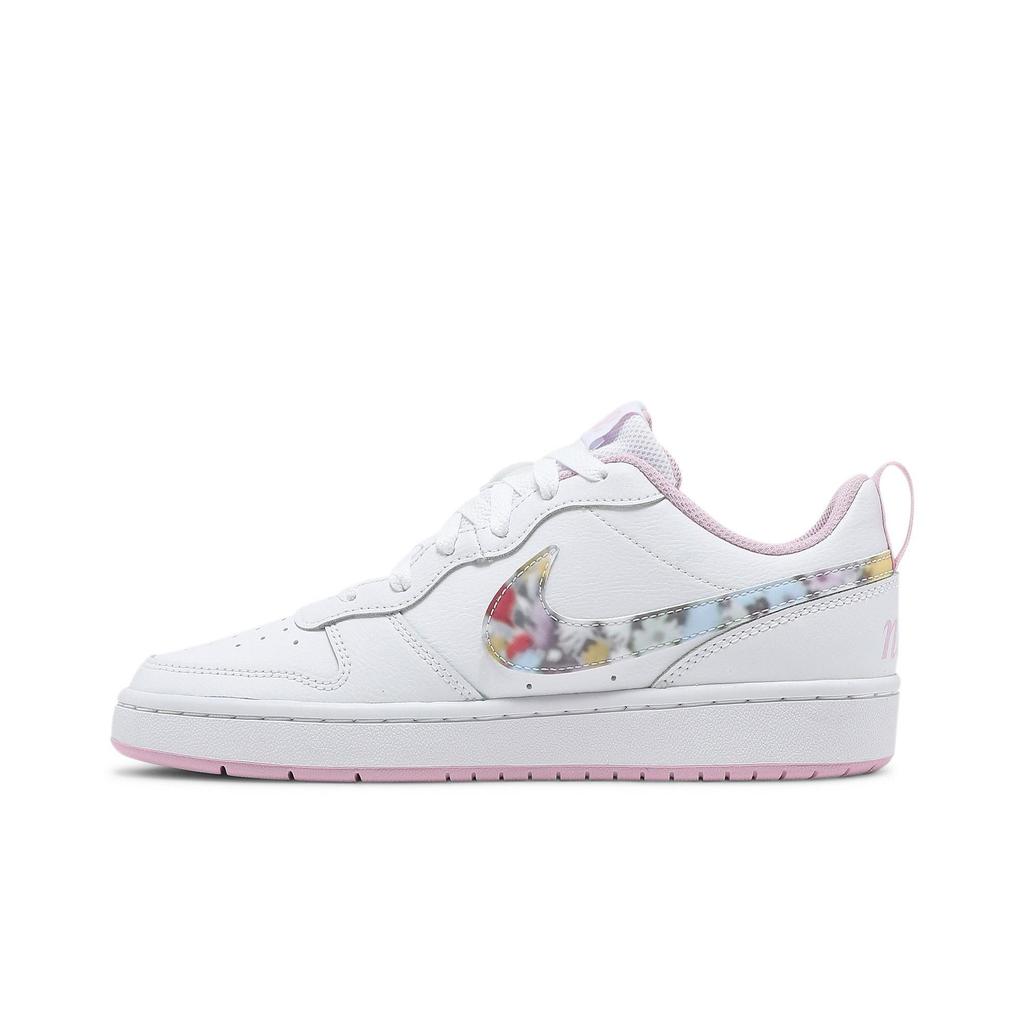 Nike Court Borough Low 2 SE Grade School 'Floral Swoosh' (Unisex) White / Light Arctic Pink / Multi-Color Kids' Skateboarding Shoes CK5426 100