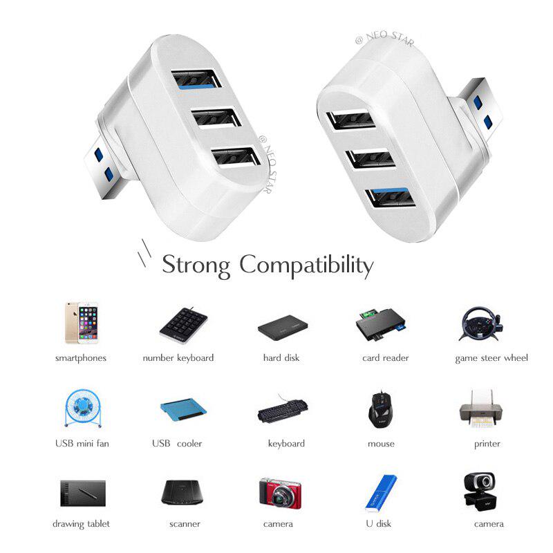 Rotating Usb Multi Device Rotatable High Speed 3 Ports Hub USB Multi 2.0/3.0 USB Hub High Speed ...