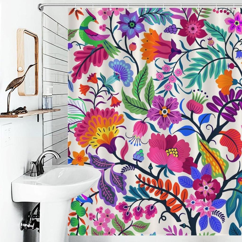 Boho Floral Shower Curtain for Bathroom,Colorful Mandala Tropical Flower Vibrant Ethnic Paisley Print Bohemian Unique Vintage