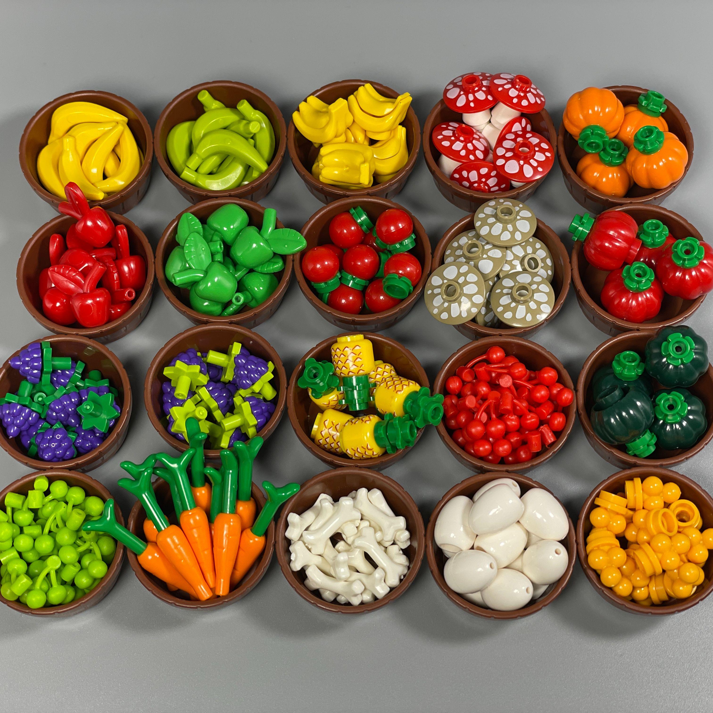 Professional Fishing Unisex Moc Bricks Vegetable Food Fruit Building Blocks City Accessories Grape Pineapple Box Farm Scene Toy Friends Chilren's Toys