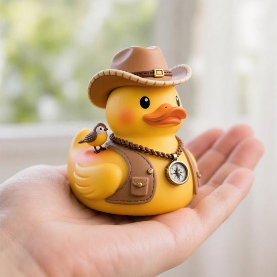 Yousheng Yellow Duck Ornament with Mountaineering Gear, Outdoor Explorer Theme Decorative Figurine, Synthetic Resin Duck Statue for Desktop Bookshelf