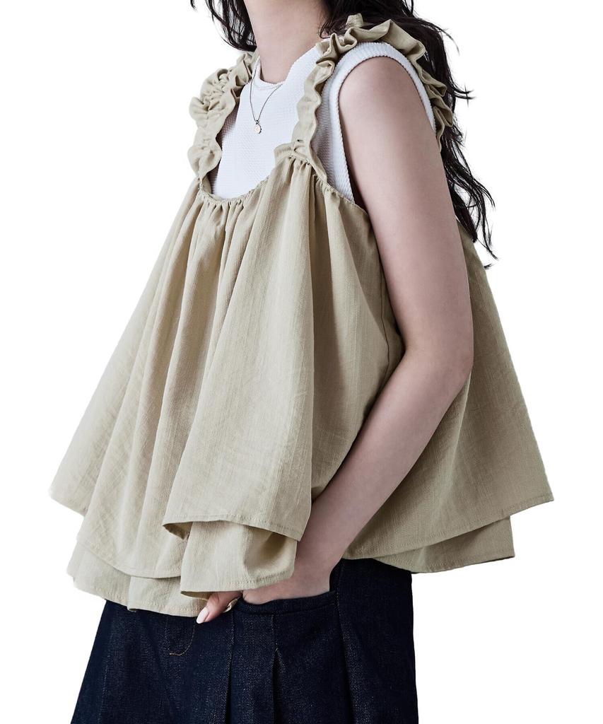 Etoll Gathered Bustier Flared Tank Size F Linen-Touch Top, Cami, Sleeveless, Top, Layered, Ivory,