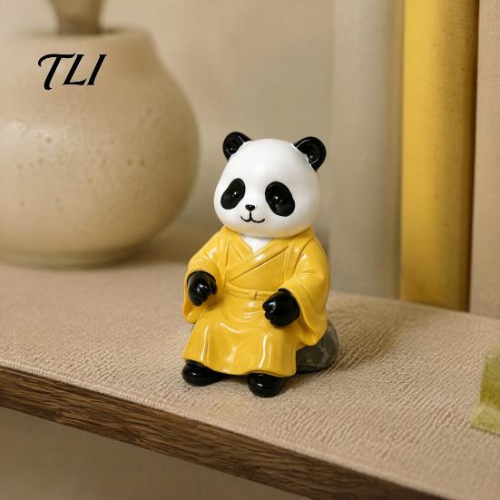 Cute Panda Chess Playing Statue Go Figurine, Resin Zen Robe Tabletop Creative Desktop Ornament for Work Ornament, Tea Room Study Office Decor