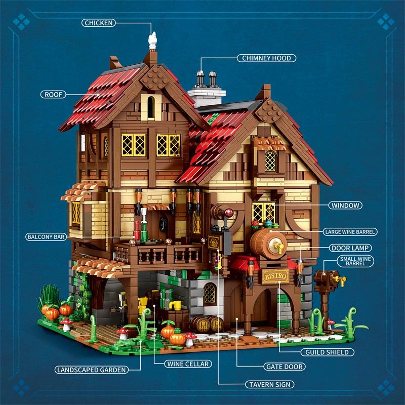 Non-Toxic 2868Pcs Medieval Tavern Building Blocks European Street View Architecture Moc Model Brick Desktop Display Ornaments Toy For Kids
