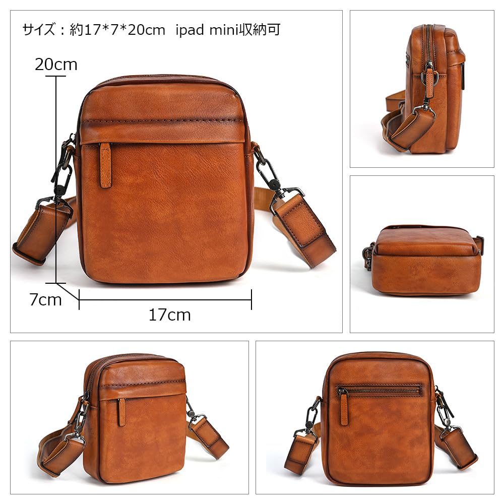 Whatna Antique-Style Tanned Natural Cowhide Leather Body Bag, Men's One-Shoulder Chest Bag, Thick Leather Shoulder Bag for Commuting, School, and