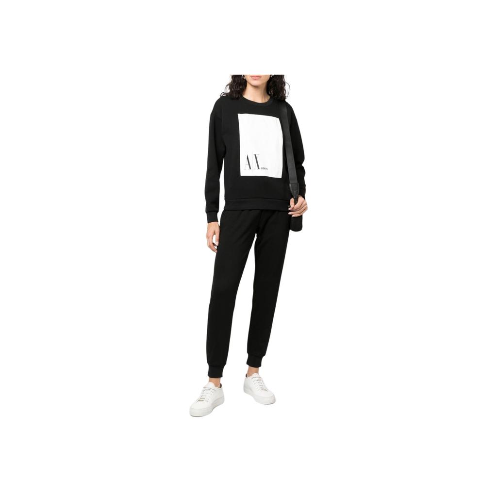 Armani Exchange SS23 Solid Color Letter Embroidery Tapered Knit Sports Pants Men Bottoms Black 3RZPAQ-ZJTDZ-11200