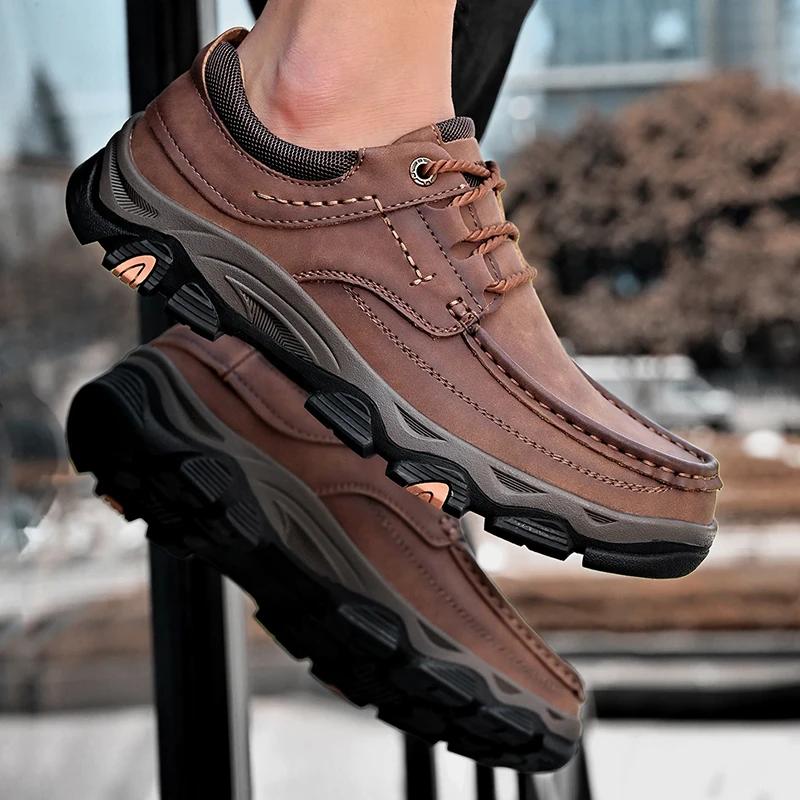 Men's Shoes Casual Leather High Quality Lace-Up Oxford Shoes Hot Sale Male Comfortable Footwear 2024 Leather Male Outdoor Shoes