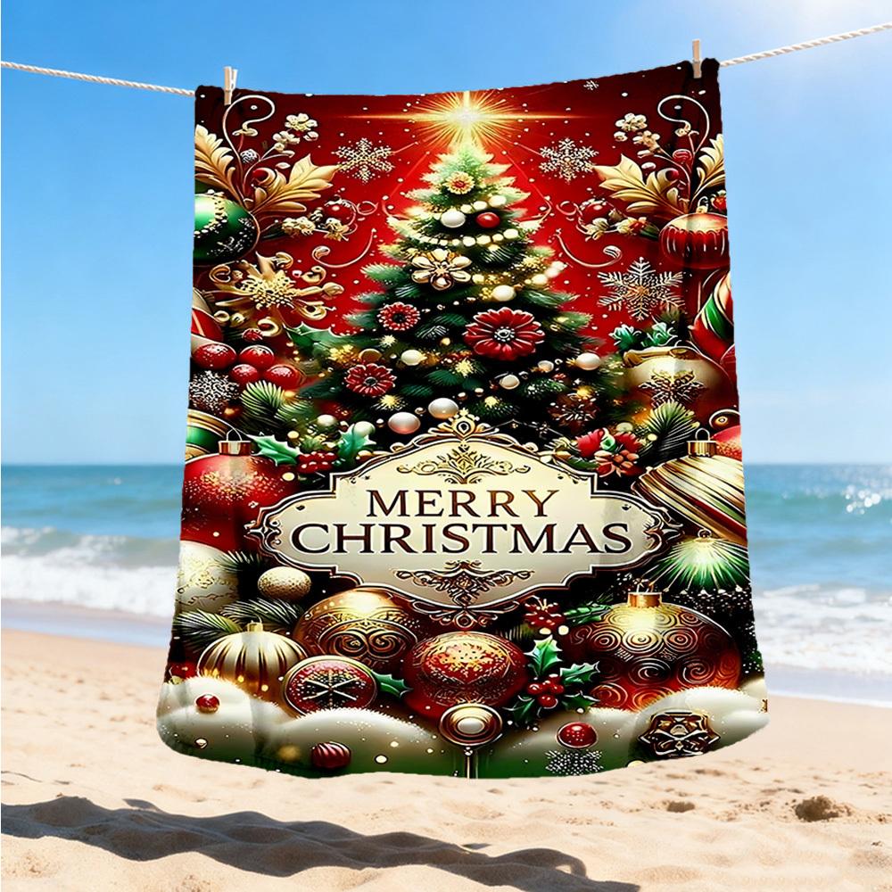 1pc Christmas ornaments Outdoor Flannel Blanket Soft All Season Polyester Throw , Perfect for Picnics & Travel , Picnic Accessory