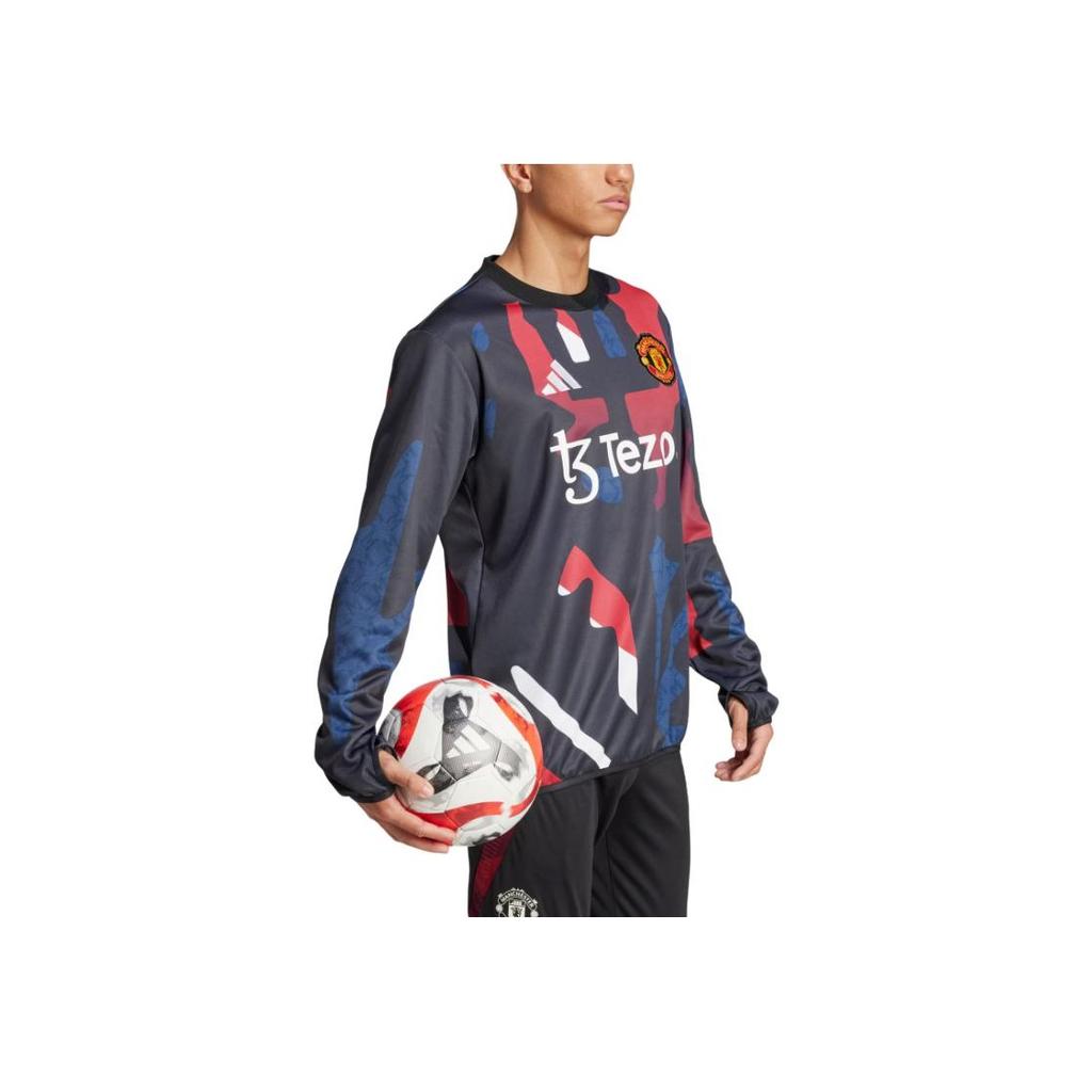 adidas MUFC Aufwärmoberteil Bequemes Rundhals Langarm Fußballtrikot Herren Oberteile Schwarz Rot Han-Jade-Weiß JD7145
