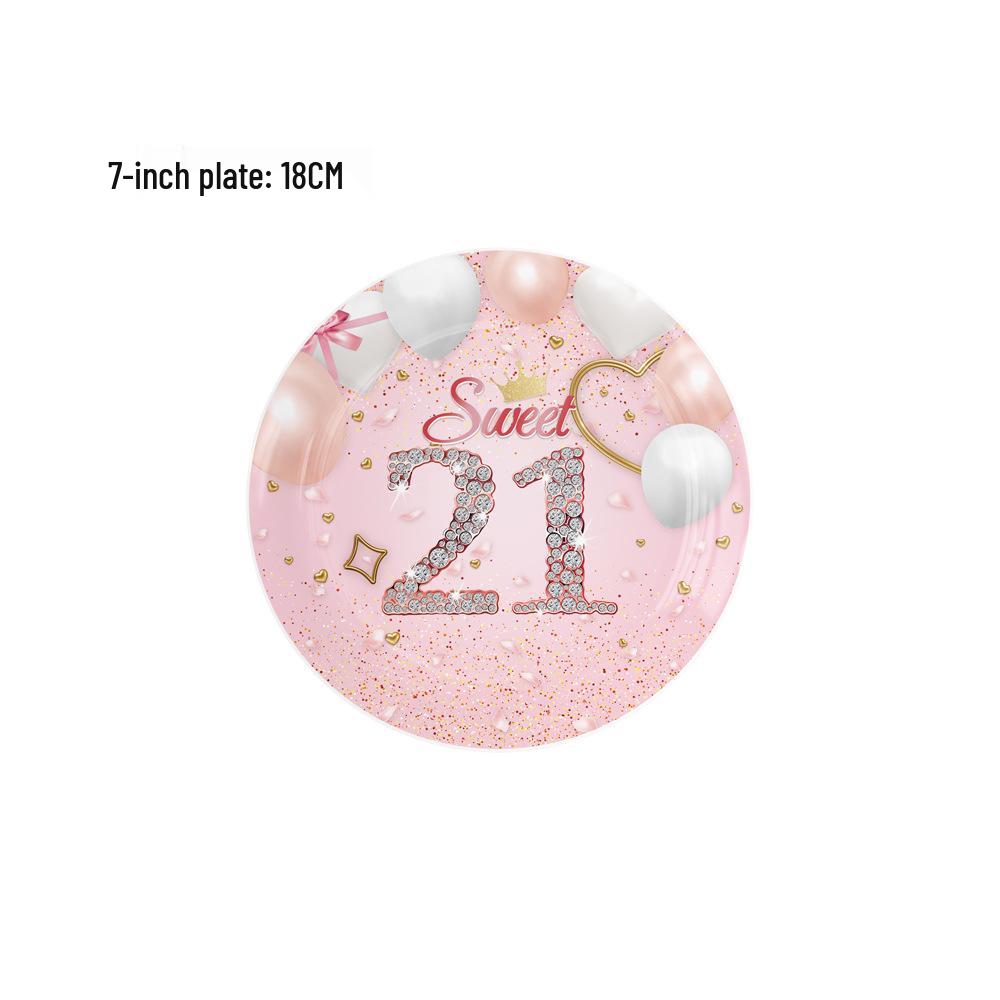 21st Birthday Themed Creative Party Decoration Disposable Tableware Set
