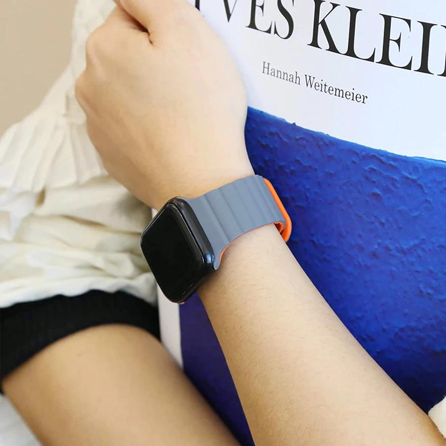 Magnetic Loop For Apple Watch Band 44mm Ultra 49mm 40mm 45-41mm Silicone Bracelet iWatch 10 9 8 7 6 5 SE For Correa Apple Watch
