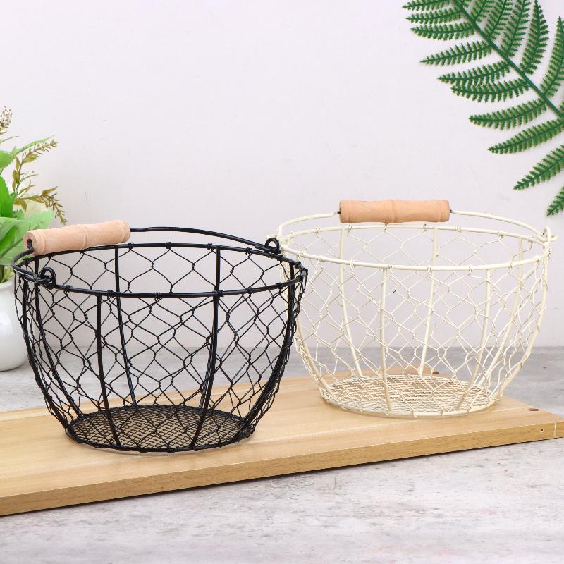 Egg Basket Round Metal Wire Basket With Handle Multipurpose Food Storage Organizer Fruit Vegetable Holder For Kitchen Picnic