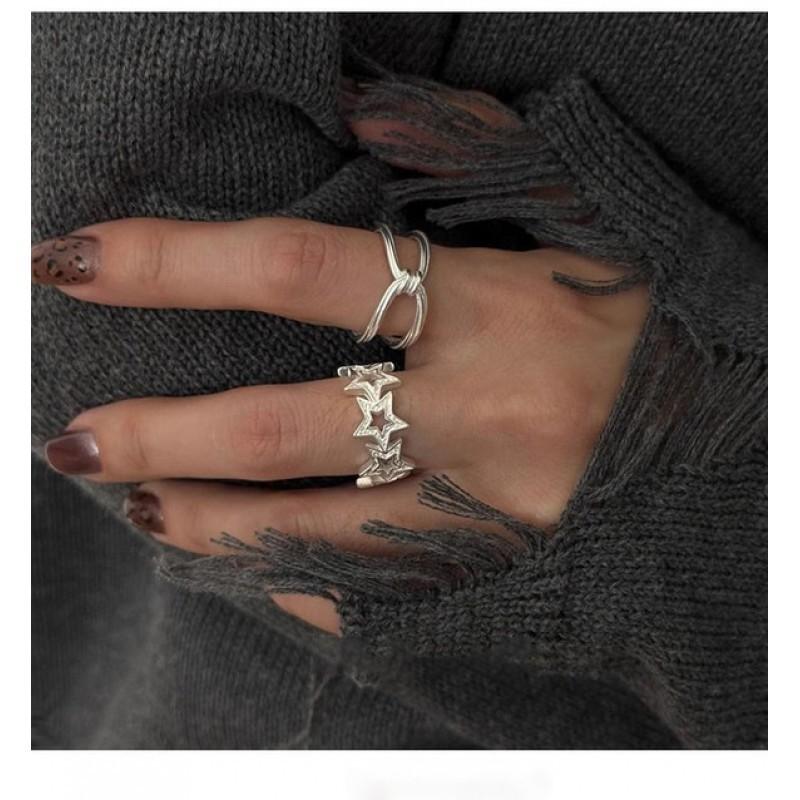 Adjustable Open Ring Women Men Minimalist Star Cutout Geometric Stackable Finger Copper Plated Jewelry