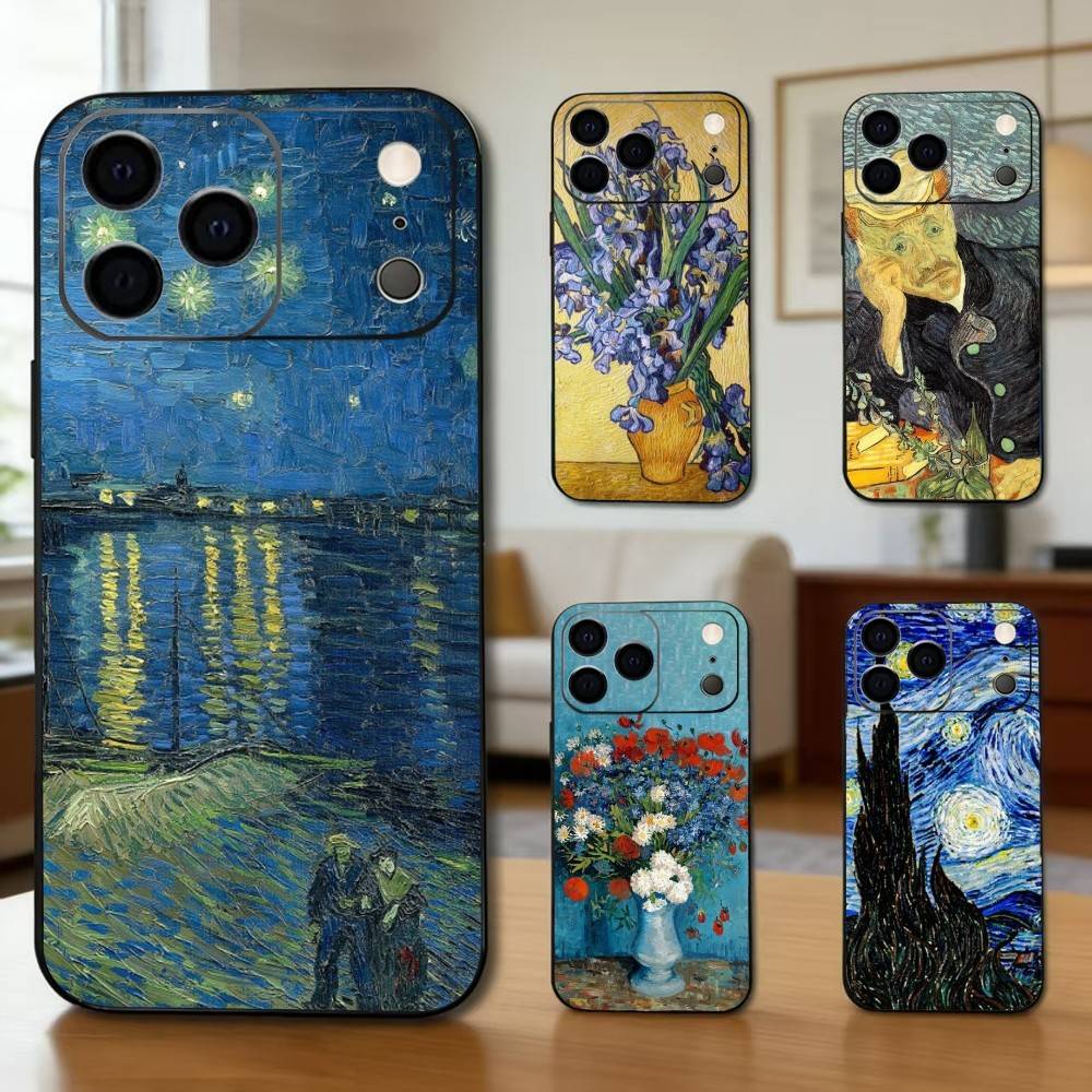 R-Retro V-Van G-Gogh O-Oil P-Painting Phone Case For iPhone 17,16,15,14,13,12,11 Plus,Pro Max,XS,Soft Silicone Black Cover