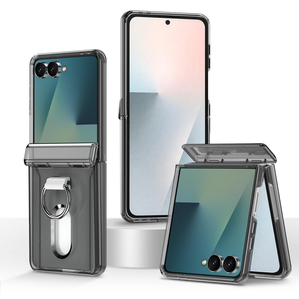 Suitable for Samsung ZFlip 20% Off Foldable Phone Case Flip7 with Ring Stand, Card Slot, Protective Cover, Matte Transparent 6