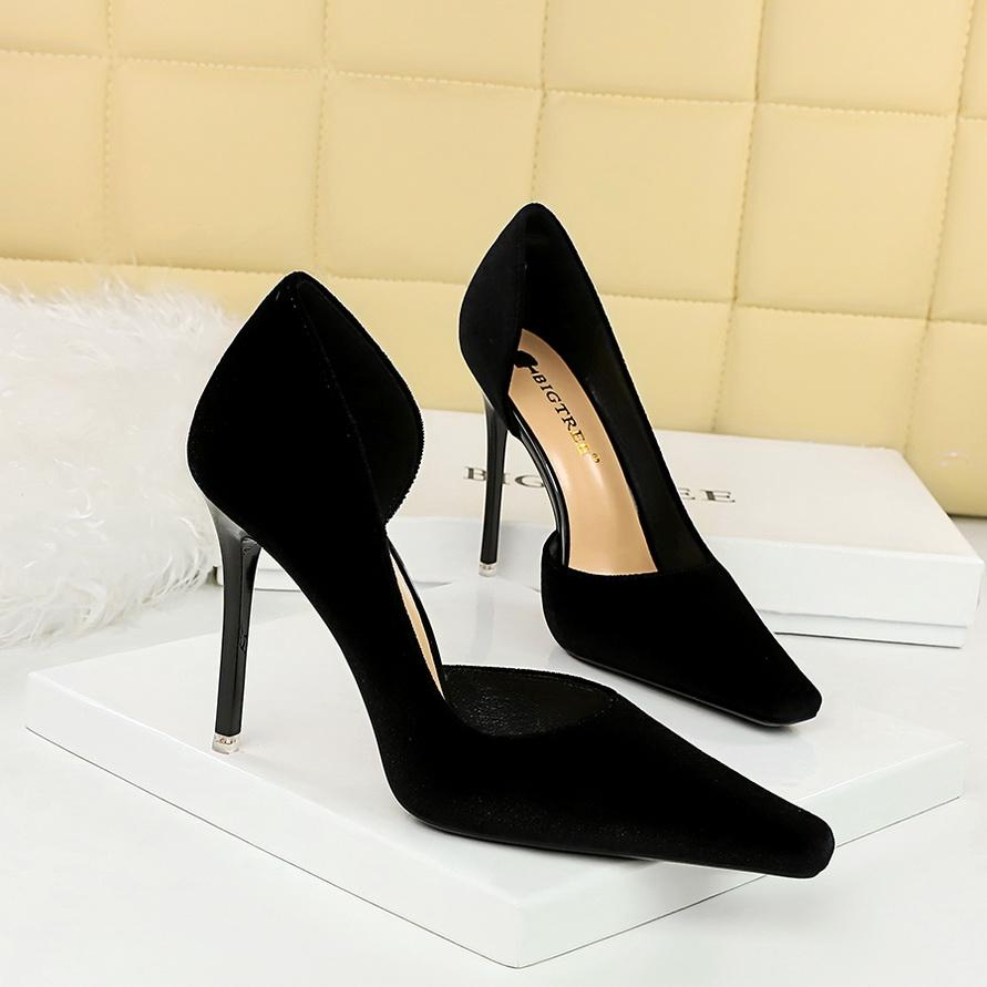 Women's Banquet High Heels Slim Heels Shallow Mouth Square Head Side Hollow Single Shoes