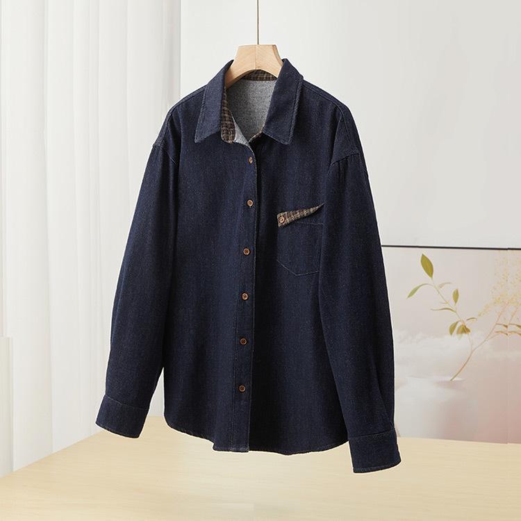 

Thickened Fleece Denim Jacket - Warm, Stylish Shirt-Style Windbreaker in OL Boyfriend Style. XL