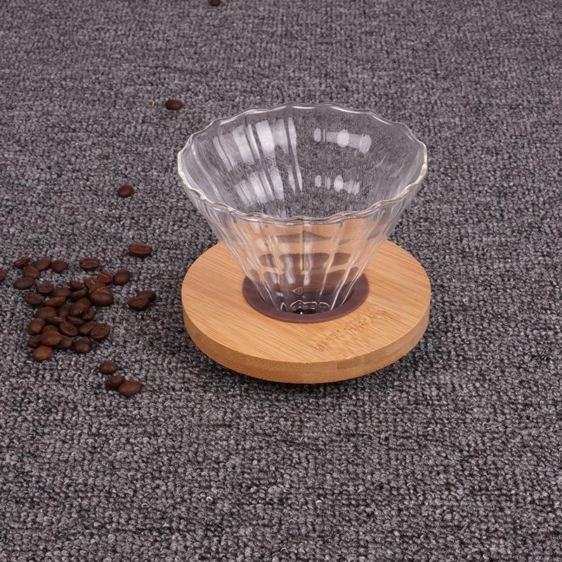 High Borosilicate Glass Coffee Pot Bamboo Wood Tray Coffee Filter Glass Coffee Pot Coffee Filter Cup