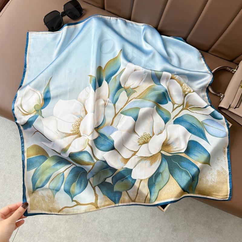 Silk scarf 71 * 71 imitation silk square scarf Korean atmosphere neck silk scarf flower pattern flower polka dot scarf