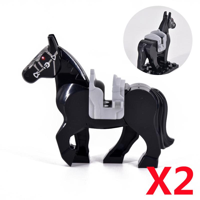 Medieval Military Castle Knight Building Blocks Riding Horse Wolf Bear Animal Vest Weapon Flag Saddle Dragon Toy Brick Gift K024